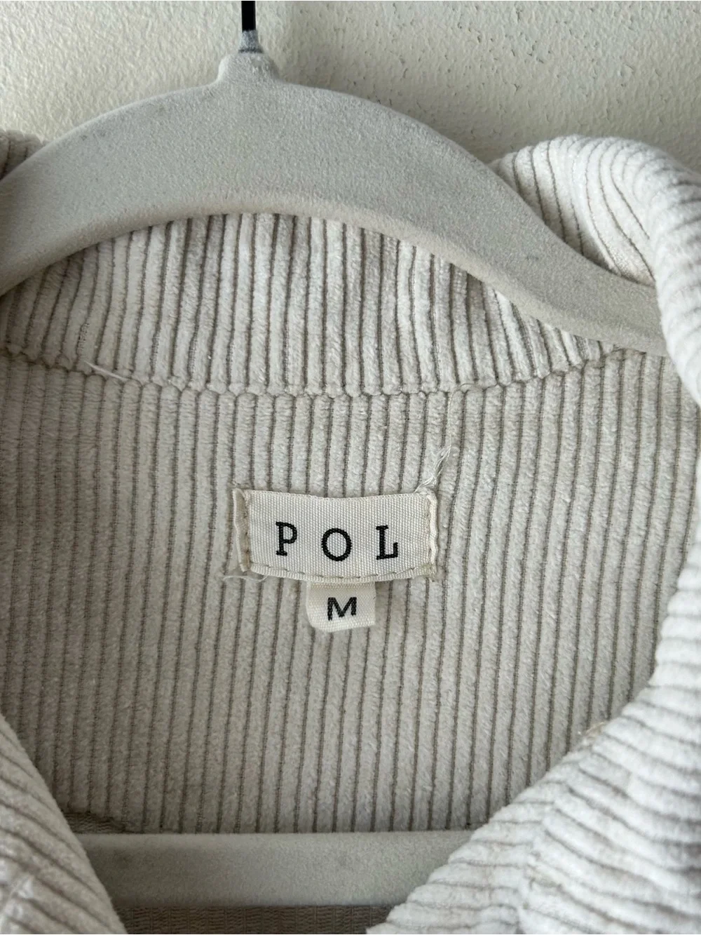 POL Corduroy Distressed Frayed Trucker Jacket Shacket Cream M